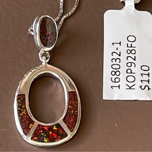 Beautiful NWT red opal pendant sterling silver necklace 18”